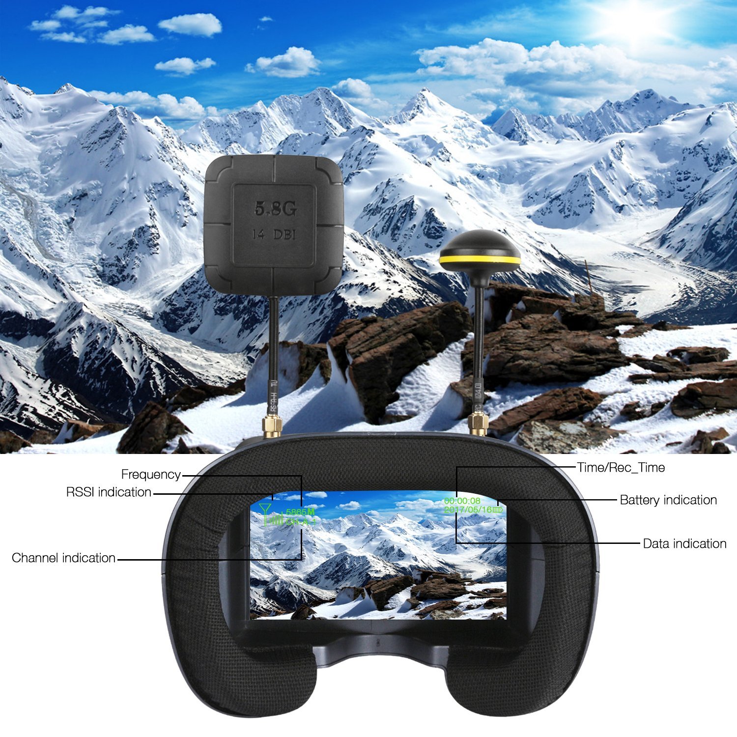 008D 5.8G 40CH 4.3 Inch 800*48 - огляд і ціна Skyzone Cobra X V2 Fpv Goggles